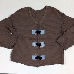 Goblincore Cottagecore Oversized Raw Hem Grung Boho Knit Distressed Sweater XL